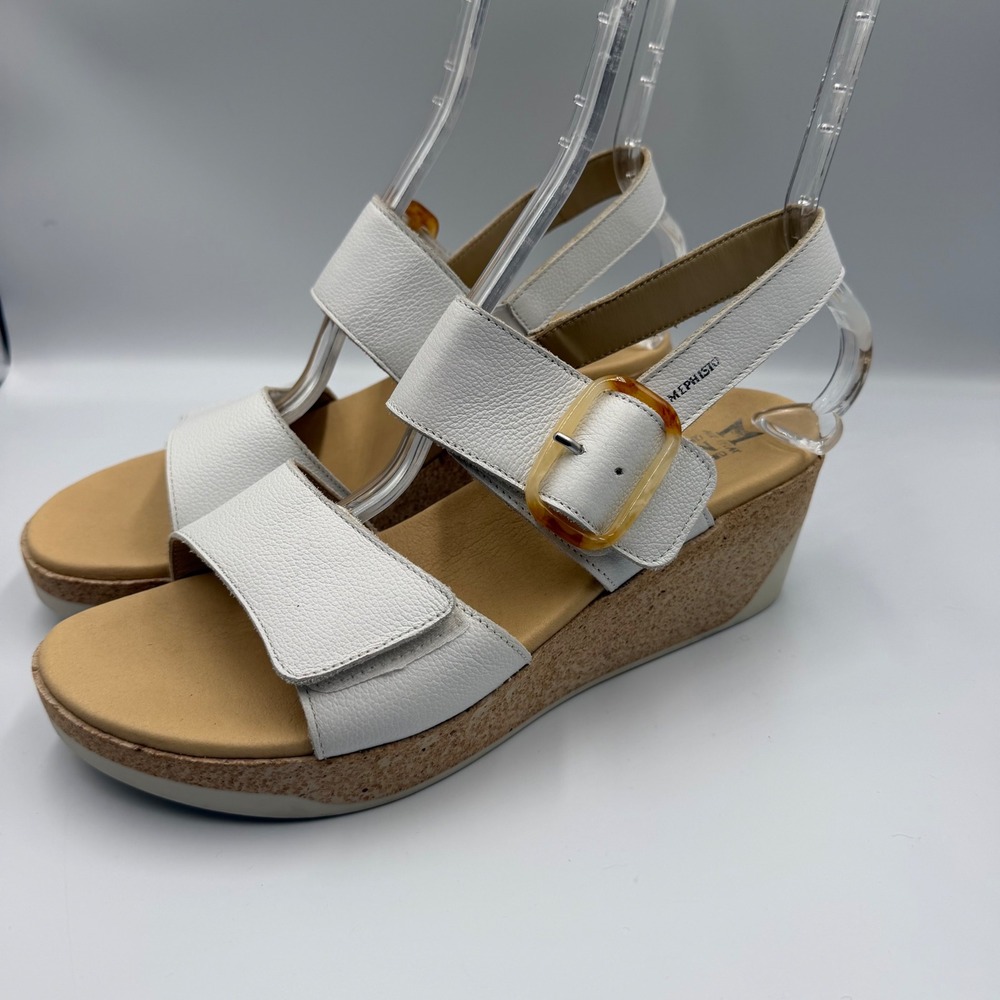Mephisto White Leather Wedge Sandals Tortoise Buckle Air-Relax Womens 42 US 12